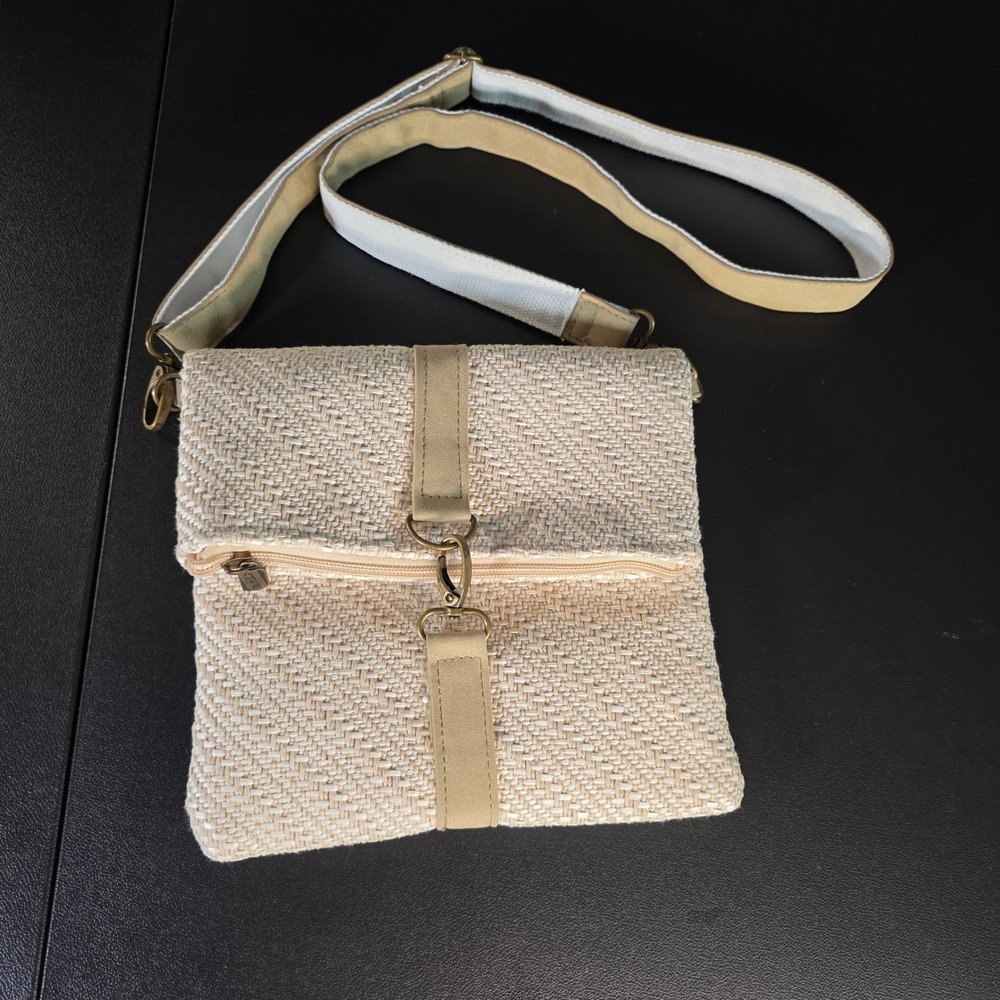 Sun N Sand Woven Fold Over Crossbody Bag Cream Beige Neutral Boho Summer